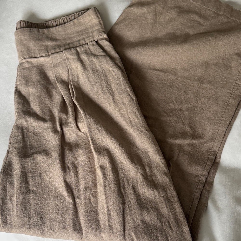 Abercrombie & Fitch Taupe Linen Wide Leg Pants